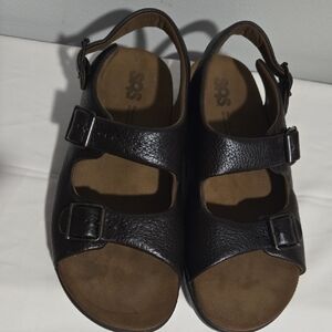 SAS Bravo Heel Strap Brown Pebbled Leather Sandals Women's Shoes US Sz 9 1/2 W